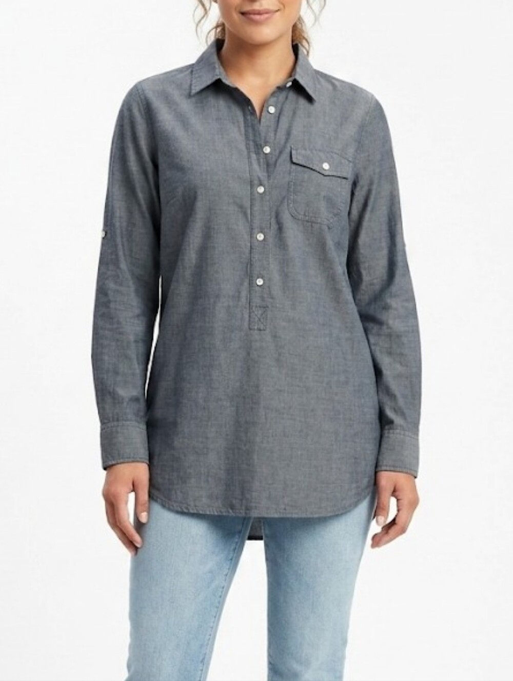 J. Crew Lightweight Chambray Button-Down Tunic - Blue Women Size S